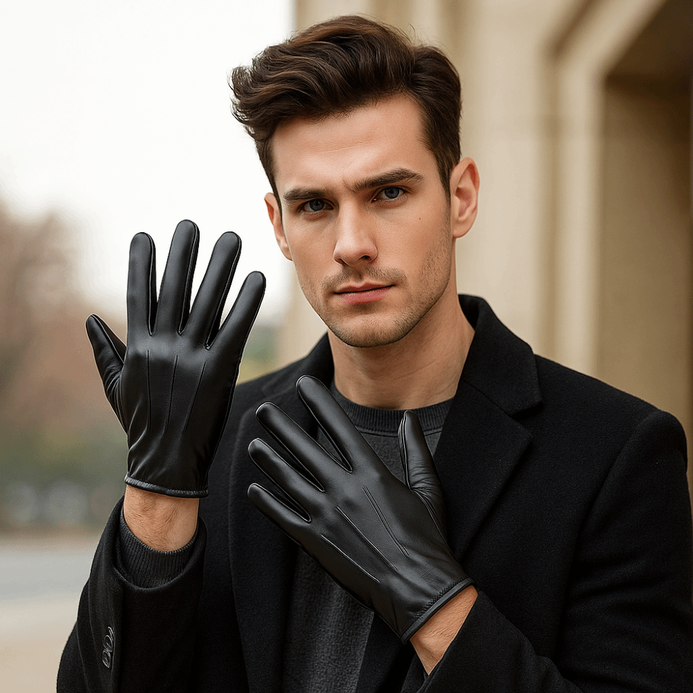 Leather Driving Glove - Modische schwarze Fahrerhandschuhe, Punk, coole Vollfingerhandschuhe,